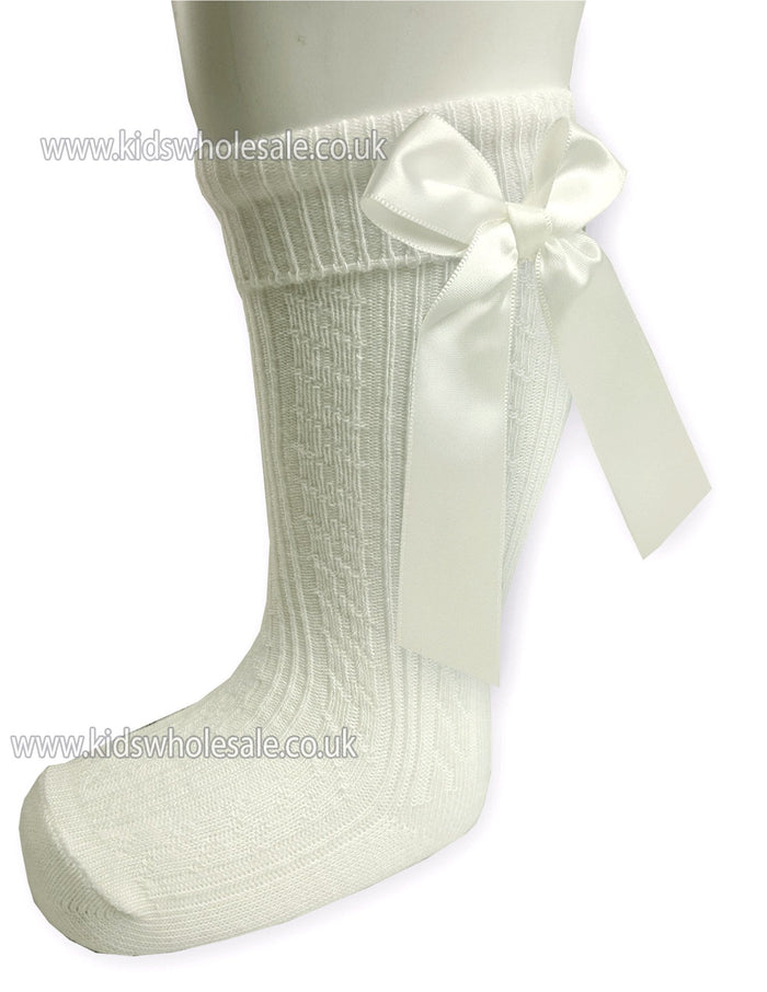Infants Ribbed Knee Length Socks W/Stitched Bow: S41-C - Kidswholesale.co.uk
