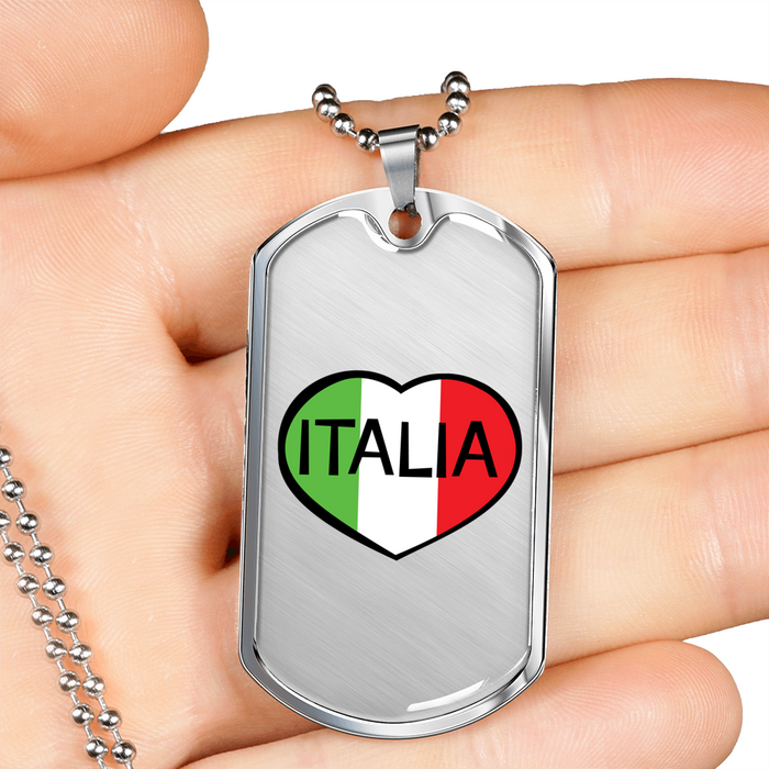 Italia Dog Tag Pendant with Military Chain in Stainless Steel & Gold option
