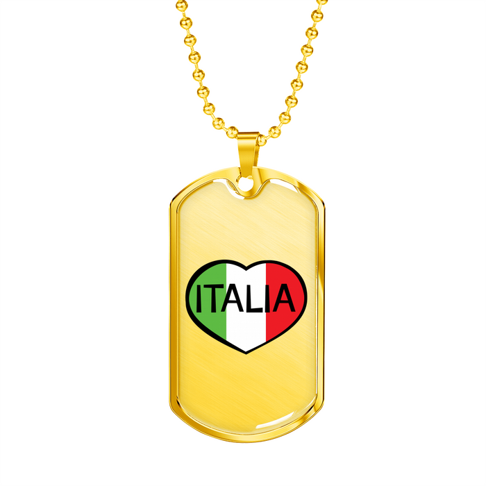 Italia Dog Tag Pendant with Military Chain in Stainless Steel & Gold option