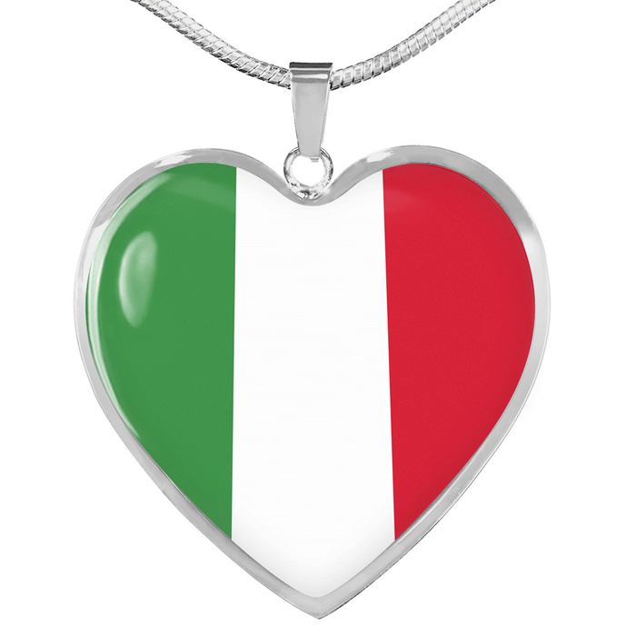 Italian Flag with Heart Pendant Necklace in Gold & Stainless Steel
