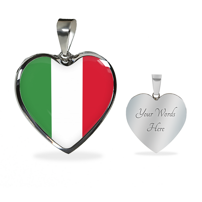 Italian Flag with Heart Pendant Necklace in Gold & Stainless Steel