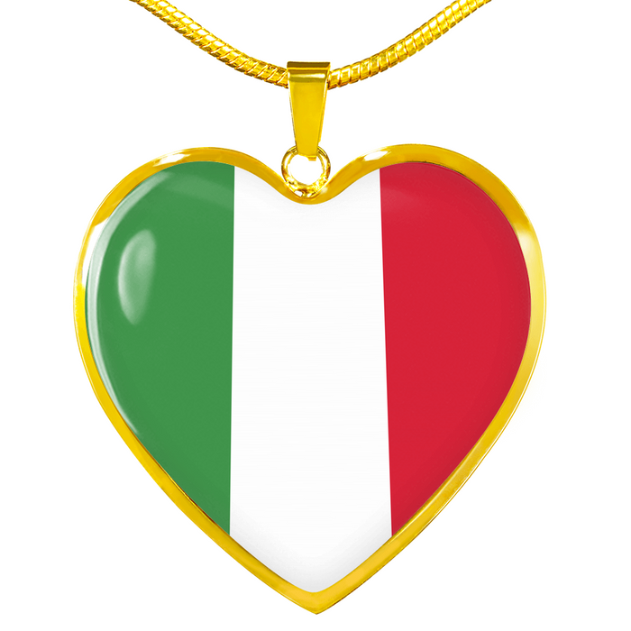 Italian Flag with Heart Pendant Necklace in Gold & Stainless Steel