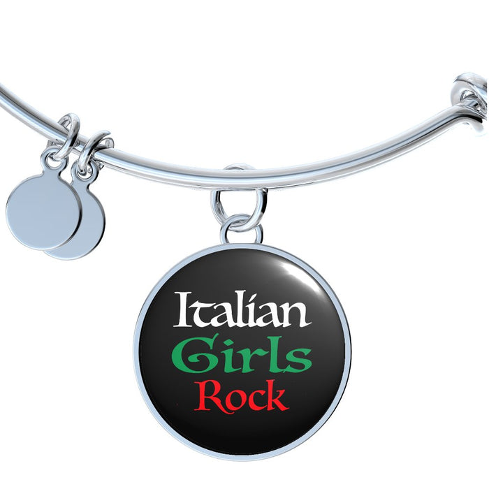 Italian Girls Rock With Black Circle Charm Bangle Stainless