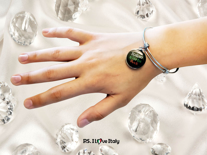 Italian Girls Rock With Black Circle Charm Bangle Stainless