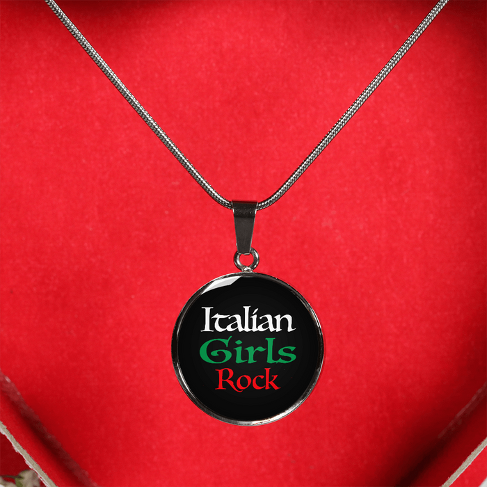 Italian Girls Rock With Black Circle Pendant Necklace