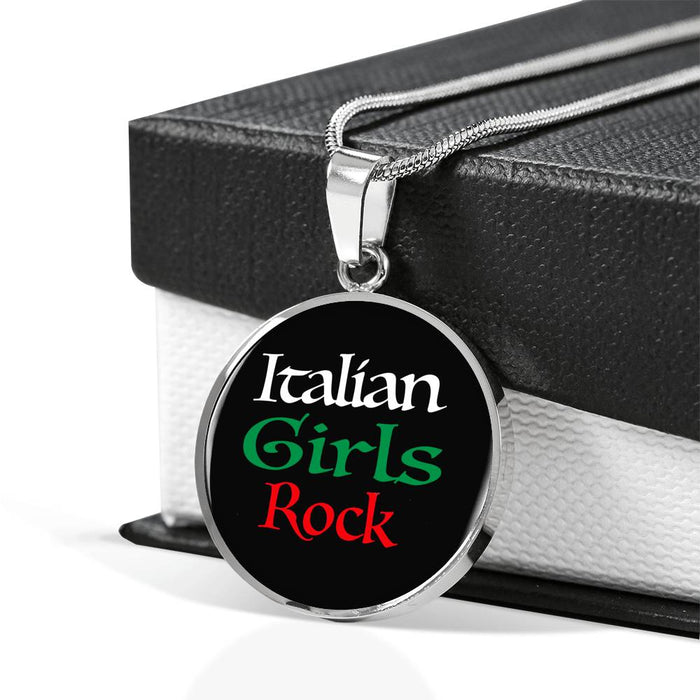 Italian Girls Rock With Black Circle Pendant Necklace