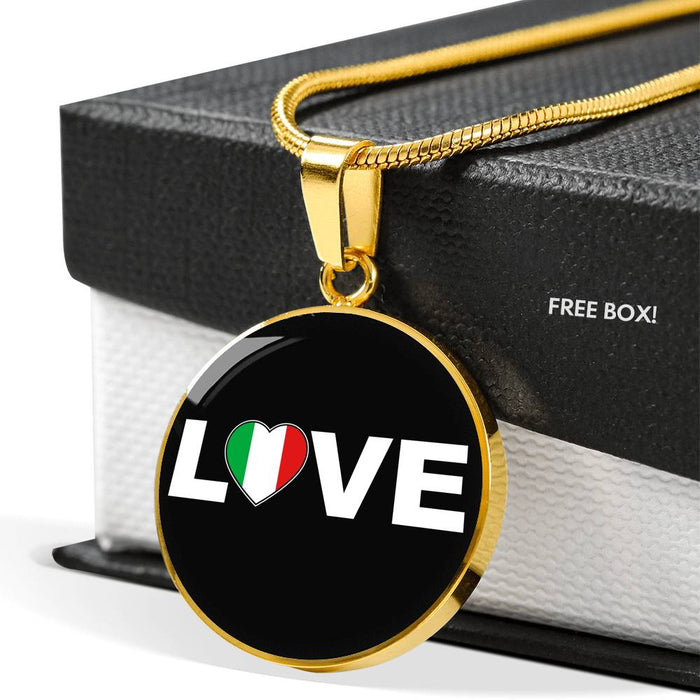 Italian Love With Black Circle Pendant Necklace in Gold & Stainless Steel