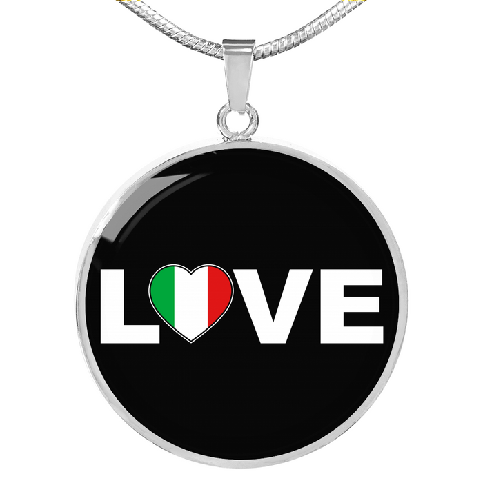 Italian Love With Black Circle Pendant Necklace in Gold & Stainless Steel