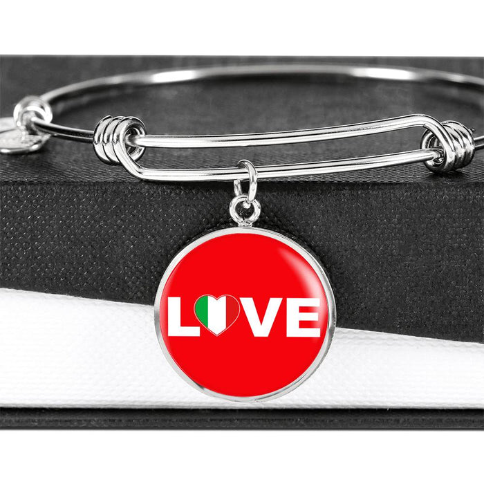 Italian Love With Red Circle Charm Bangle in Gold & Stainless Steel