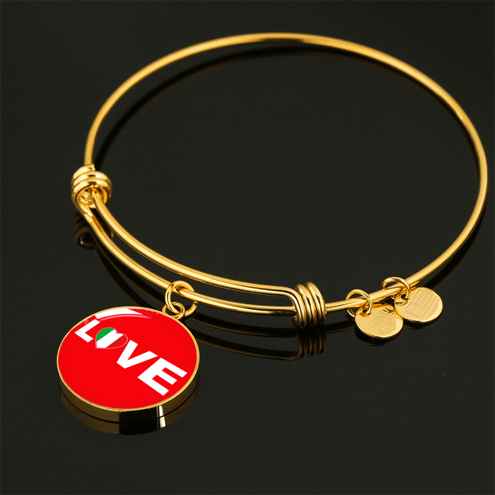 Italian Love With Red Circle Charm Bangle in Gold & Stainless Steel