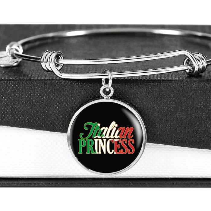 Italian Princess with Circle Charm Bangle in Gold & Stainless Steel