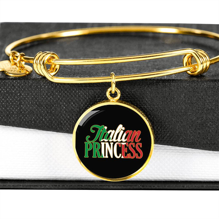 Italian Princess with Circle Charm Bangle in Gold & Stainless Steel