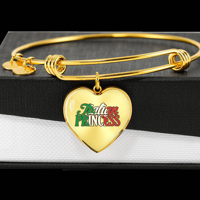 Italian Princess with Transparent Heart Charm Bangle in Gold & Stainless Steel
