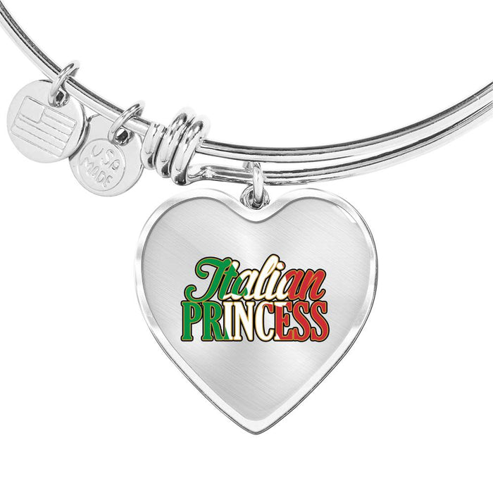 Italian Princess with Transparent Heart Charm Bangle in Gold & Stainless Steel