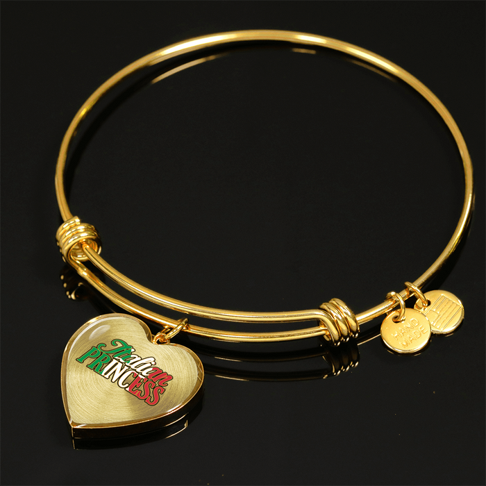Italian Princess with Transparent Heart Charm Bangle in Gold & Stainless Steel