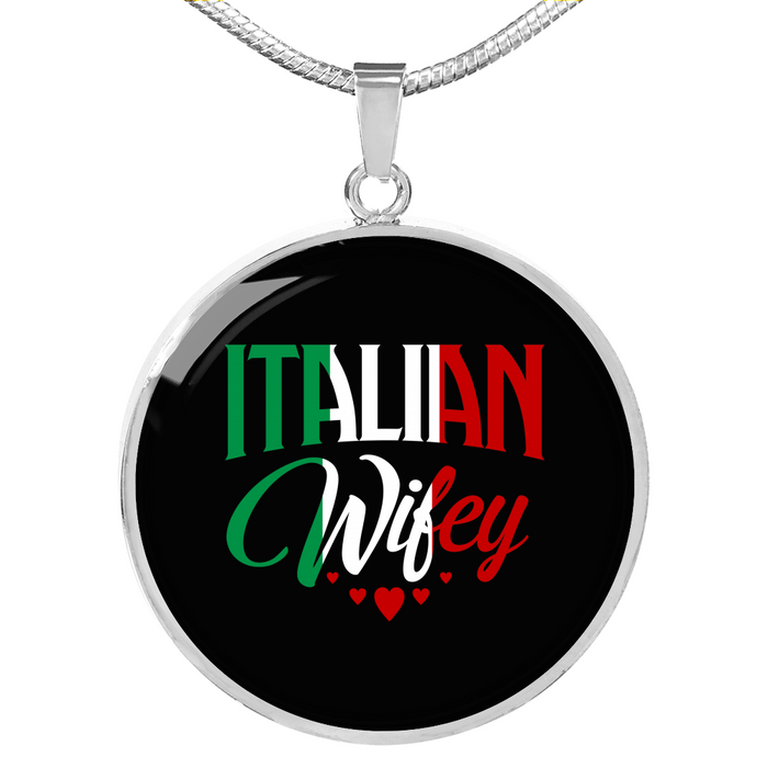 Italian Wifey With Circle Pendant Necklace in Gold & Stainless Steel