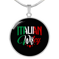 Italian Wifey With Circle Pendant Necklace in Gold & Stainless Steel
