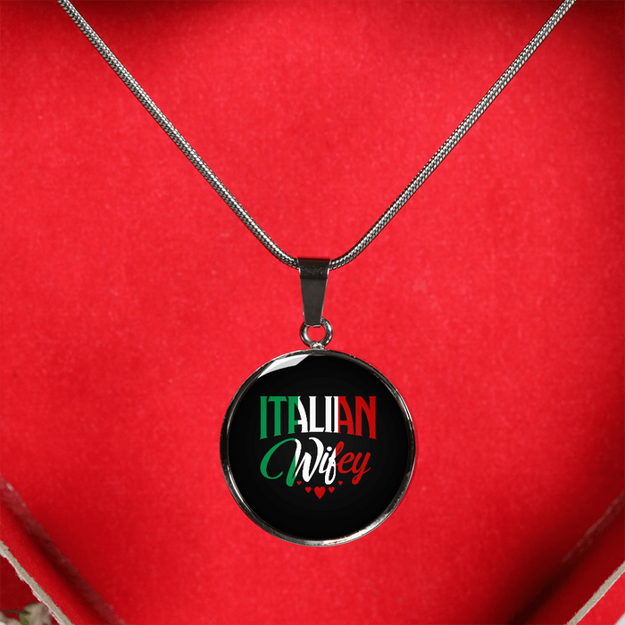 Italian Wifey With Circle Pendant Necklace