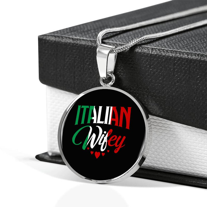 Italian Wifey With Circle Pendant Necklace