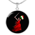 Italian Woman Warrior with Circle Pendant Necklace in Gold & Stainless Steel