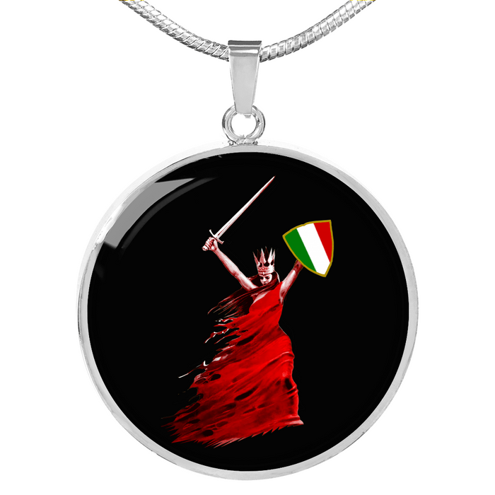 Italian Woman Warrior with Circle Pendant Necklace in Gold & Stainless Steel