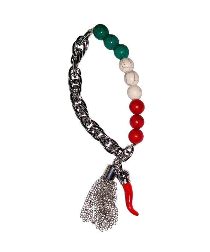 Italy Themed Silver Stone Beaded Bracelet
