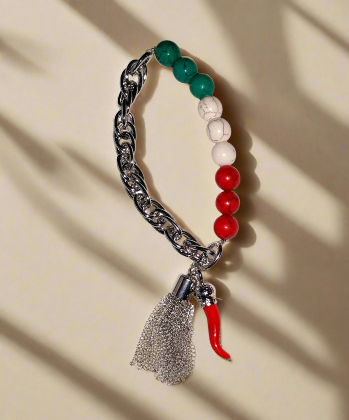 Italy Themed Silver Stone Beaded Bracelet