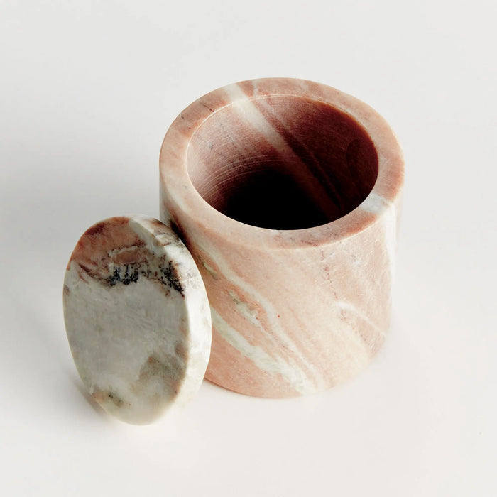 Jaqueline round marble lidded box with natural brown veining