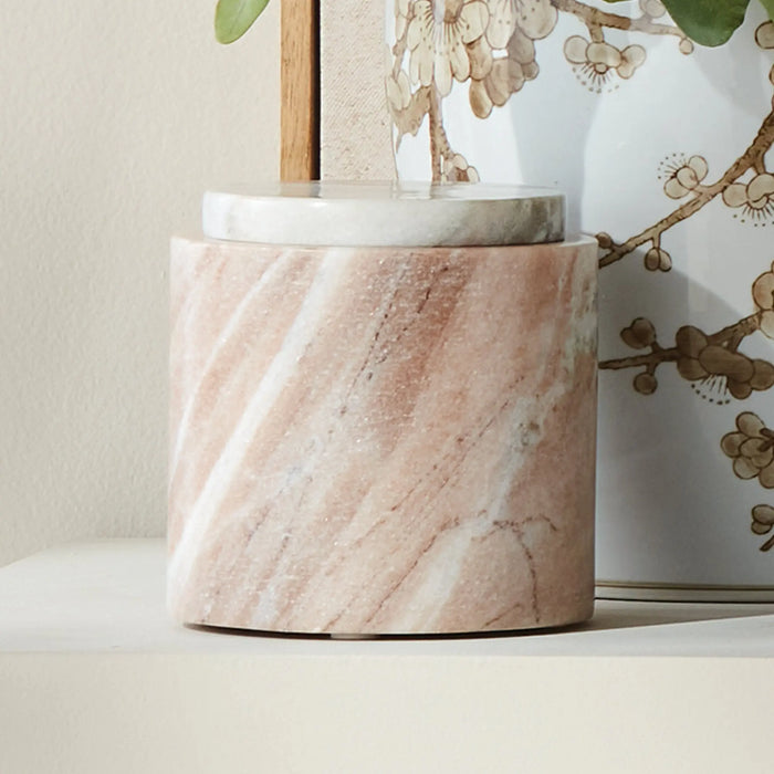 Jaqueline round marble lidded box with natural brown veining