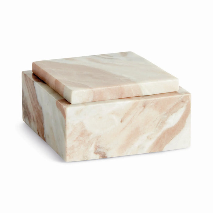 Jaqueline square marble lidded box with natural brown veining - Short