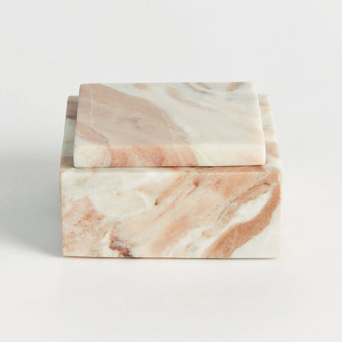 Jaqueline square marble lidded box with natural brown veining - Short