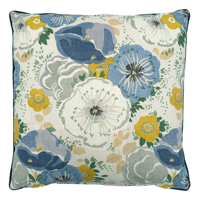 Back of Linwood cushion in Joni, Chambray. Overhead view of the reverse side, made in matching fabric.