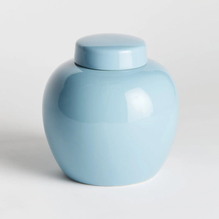 Koa Lidded Ceramic Jar – Modern Ginger Jar in White or Blue - Villa Decor & Design