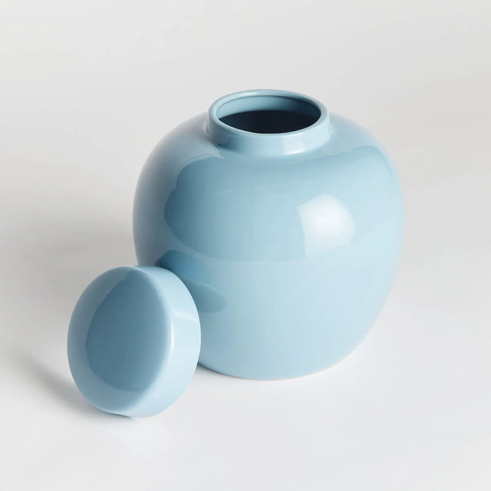 Koa Lidded Ceramic Jar – Modern Ginger Jar in White or Blue - Villa Decor & Design