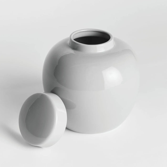 Koa Lidded Ceramic Jar – Modern Ginger Jar in White or Blue - Villa Decor & Design