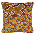 Linwood cushion in Kumo, Flame. Overhead view showing the full front design, featuring stylised clouds with a Japanese influence.