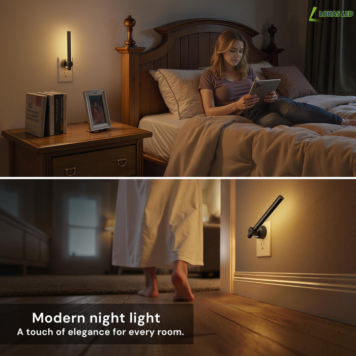 L LOHAS LED 330° Rotating Linear Modern Black Plug-in Night Light - [lohasled]