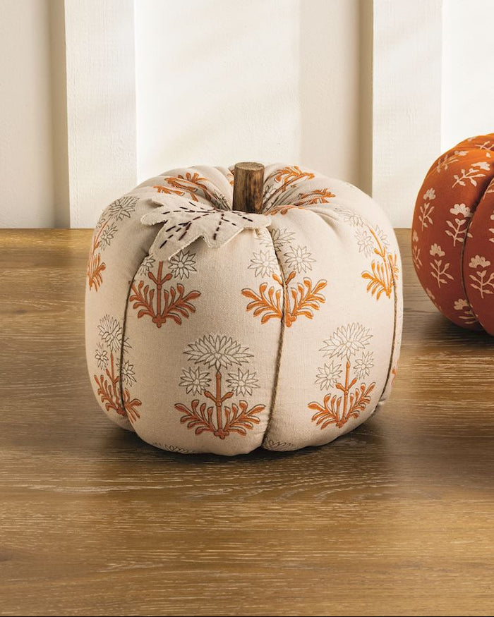 Cotton stuffed large pumpkin accent for farmhouse cottagecore fall home decor from Magnolias Home Decor