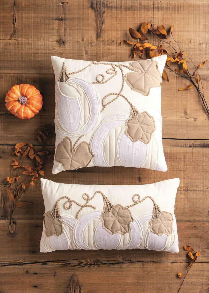 Lumbar White Pumpkin Applique Pillow