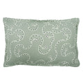 Decorative cushion with a free-flowing floral pattern on a light blue background.