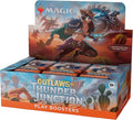 Card game booster pack for 'Outlaws of Thunder Junction' from 'Magic: The Gathering' with character artwork on the box.