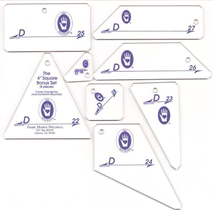 Marti Michell Perfect Patchwork Templates Set D 4" Square Bonus Set