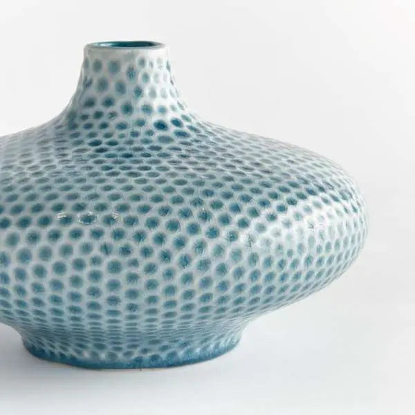 Miro Short Vase - Handcrafted ceramic vase with organic dotted texture in blue