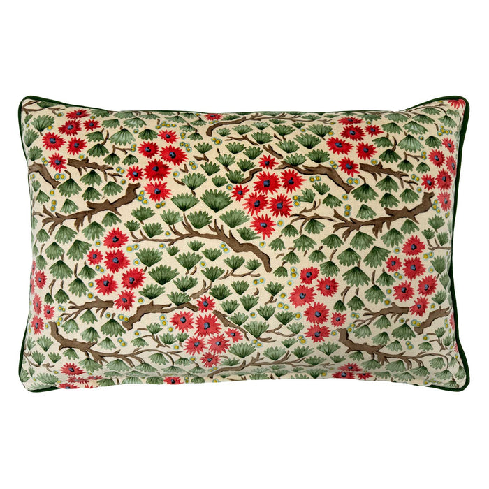 Back of Linwood cushion in Miyagi,  Pink Green colourway. Overhead view of the reverse side, made in matching fabric.