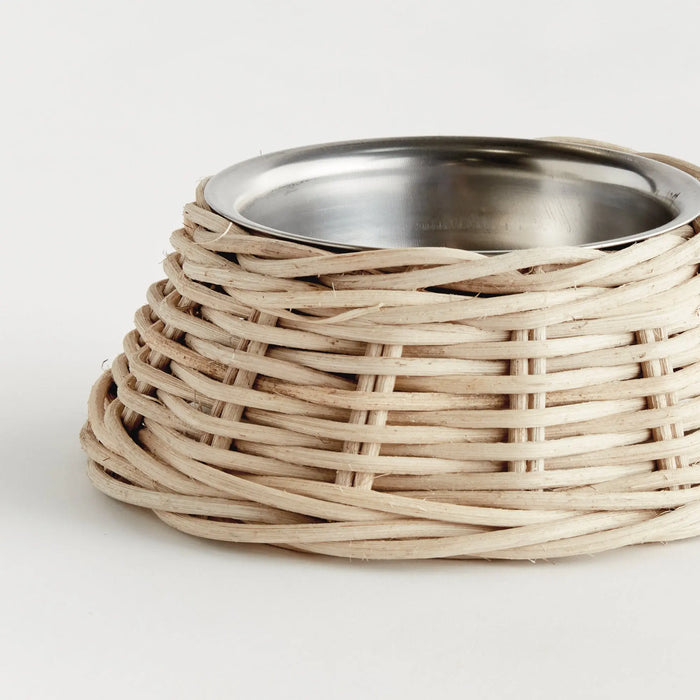 Normandy gray rattan pet bowl with removable stainless steel insert – Small size