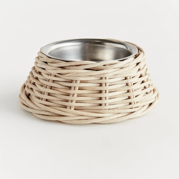 Normandy gray rattan pet bowl with removable stainless steel insert – Small size