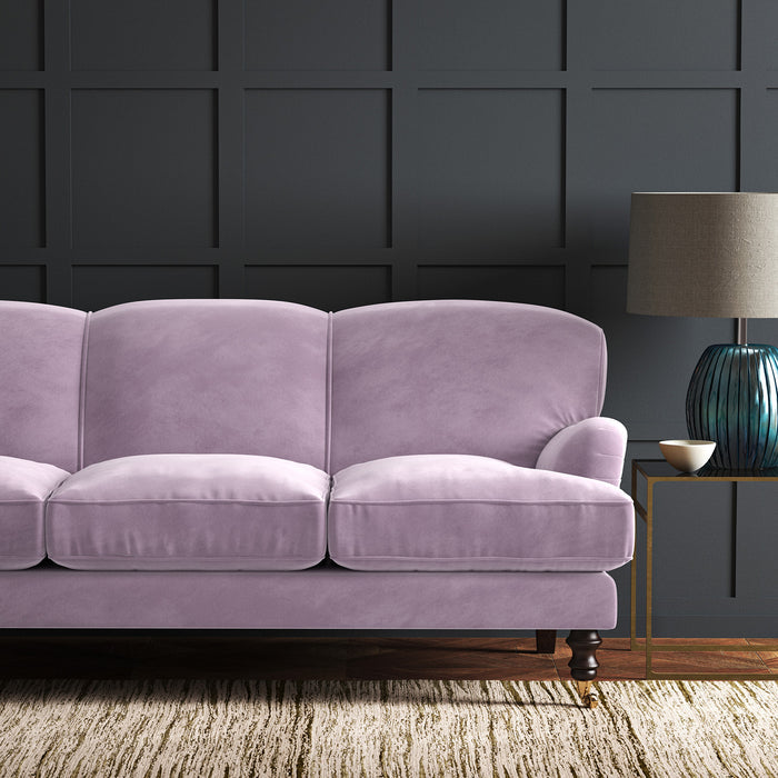 Purple eco velvet upholstery fabric on a sofa