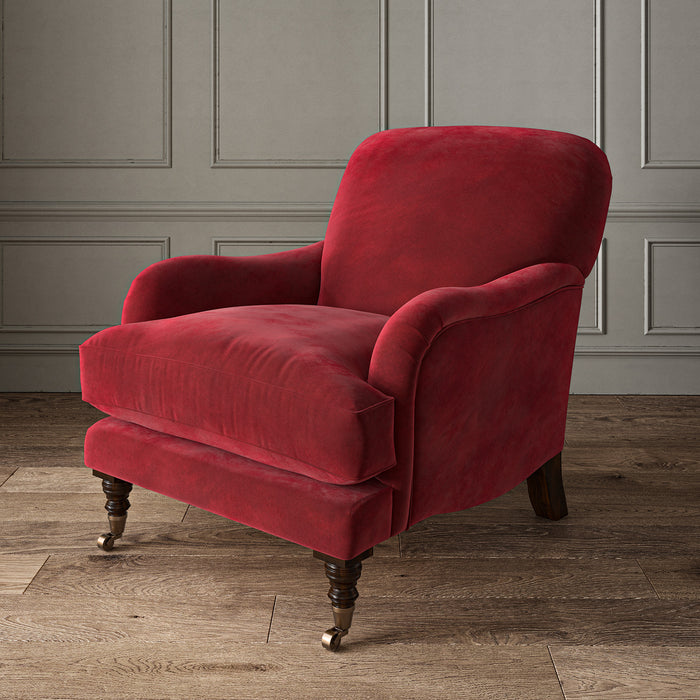 Red eco velvet upholstery fabric on an armchair