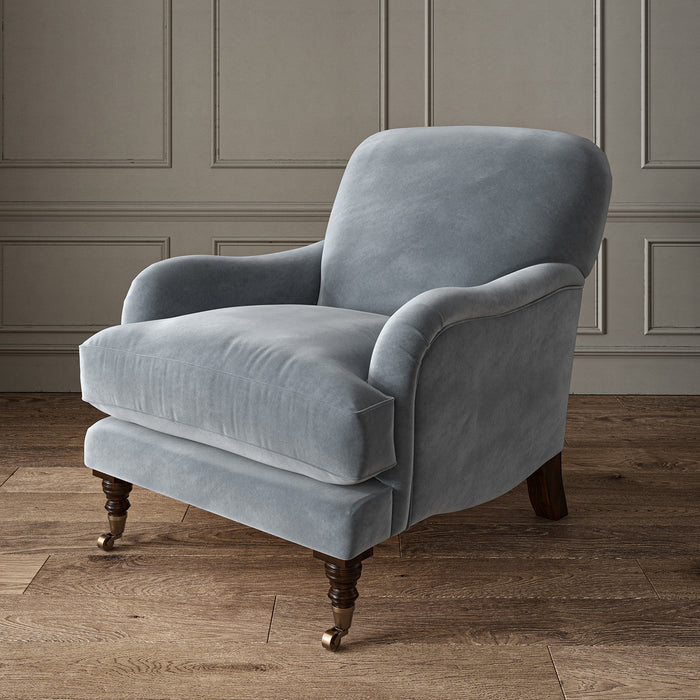 Grey eco velvet upholstery fabric on an armchair