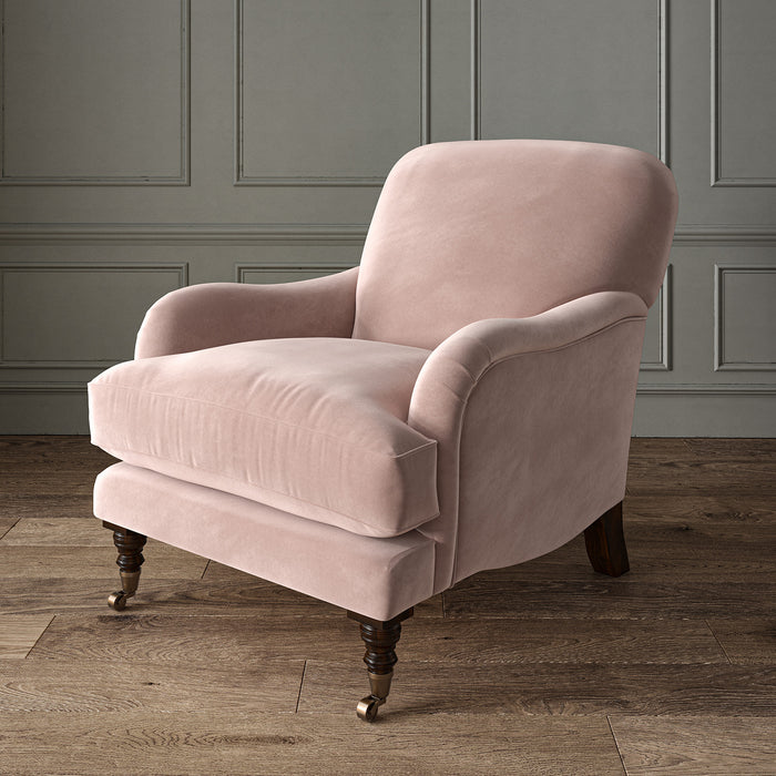Cream eco velvet upholstery fabric on an armchair